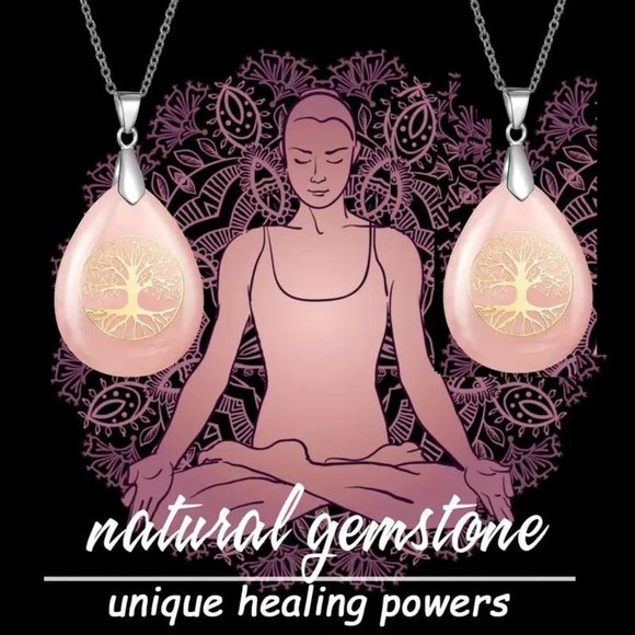 Rose Quartz Tree Of Life Natural Stones Necklace Gemstone Healing Pendant - Picture 2 of 4